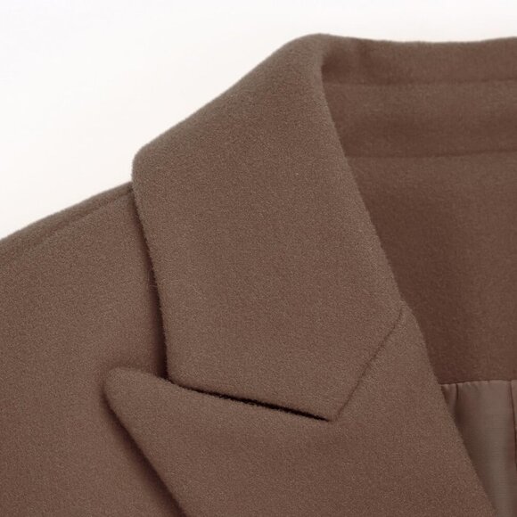 Women's Dark Khaki Double-Breasted Wool Midi Trench Peacoat for Fall & Winter - Picture 6 of 6